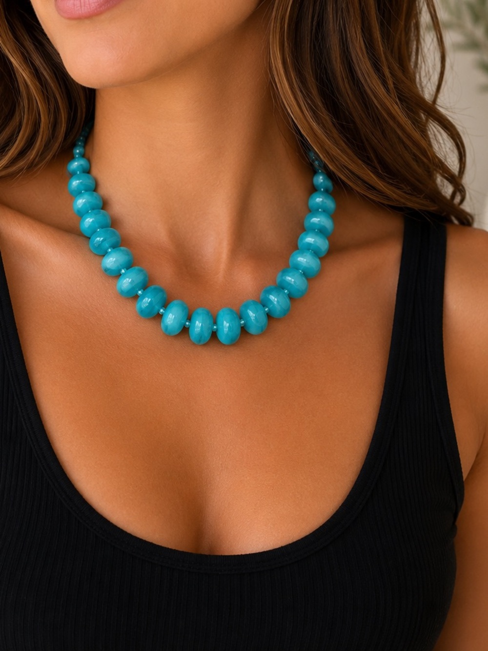 Turquoise Beaded Statement Necklace - Women Jewelry